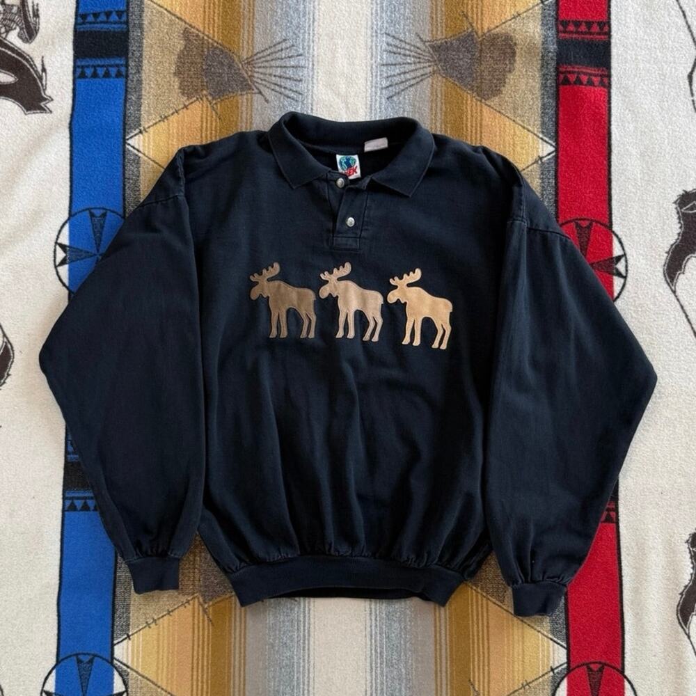 Vintage 90s Moose Nature Animals Collared Sweatshirt Size Small/Medium Outdoor